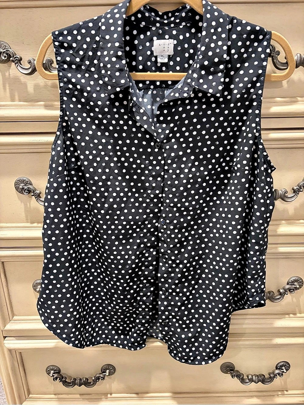 A New Day Polka Dot Sleeveless Blouse in Black & White